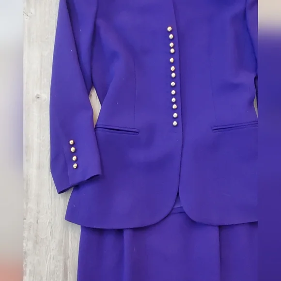 Kasper ASL Royal Purple & Gold Women's Skirt Suit Jacket & Matching Skirt Set - Picture 2 of 7